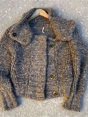 Free People Alpaca Cardigan Sweater Size Small Chunky Knit Snap Buttons Boho